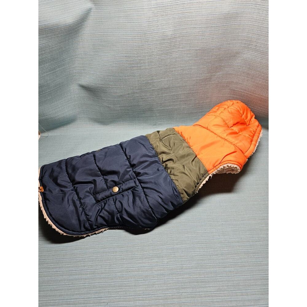 Hotel Doggy Color Block Sherpa Parka with Hood Size Large Orange/blue/green wool